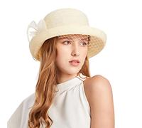 SRTUMEY Clearance Womens Cloche,Women Vintage Flowers Bucket Cloche Bowler Hat Church Wedding Dress Fascinator Hat 1_Beige