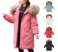 SRTUMEY Fashion Kids Coat Boys Girls Faux Fur Hooded Puffer Jacket Parka Coats Thick Coat Padded Winter Jacket Clothes Snow Coats for Toddler Girls 14-15 Years Black