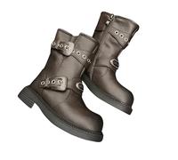 SRTUMEY Girls Combat Mid Boots Loafers Classic Oxford Formal School Shoes