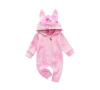 SRTUMEY Infant Spring and Summer Boy and Girl Long Sleeve Tie Dye Printed Bunny Romper with Zipper Easter Jumpsuit Bodysuit Baby Boy 3 6 0-3 Months Pink