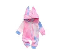 SRTUMEY Infant Spring and Summer Boy and Girl Long Sleeve Tie Dye Printed Bunny Romper with Zipper Easter Jumpsuit Bodysuit Baby Boy 3 6 9-12 Months Purple