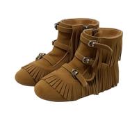 SRTUMEY Kids Girls Fringe Ankle Boots Casual School Oxford Shoes Flat | Zipper Closure Boots, Padded Footbed, Grippy Outsole, Breathable Interior, Durable Upper Oxford, Comfy Fit Shoes
