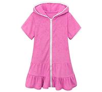 SRTUMEY Kids Toddler Little Girl Swim Cover Up Towel Swimsuit Zip Up Bathing Suit Robe Beach Cover Up Dress for 1-11 Years Girls Age 8-9 Years Hot Pink