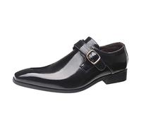 SRTUMEY Monk Strap Slip On Loafers Men's Fashion Casual Pointed Toe Business Leather Formal Dress Shoes Van's Mens Shoes High Top Leather Derby Shoes for Men Black