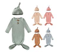 SRTUMEY Newborn Baby Boys Girls Hat Set Soft Knotted Gown Infant Sleeper Baby Sleep Gown with Mittens Snap up Romper Baby Boy Green, 70