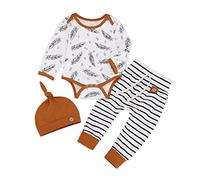SRTUMEY Newborn Infant Baby Boys Girls Long Sleeve 3Pcs Set Romper Bodysuit Tops Striped Pant Trousers With Hat Outfits Set 3PCS Clothes New Born Baby Stuff for Boys 0-6 Months,1#White Clearance