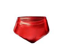 SRTUMEY Sexy Wet Look Short Low Waisted Hot Shorts Leather Metallic Solid Color High Gloss Women's Super Shorts Hot Pants,Red,S