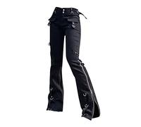 SRTUMEY Smart Trousers for Women UK Goth Pants Academia Vintage Streetwear Punk Straight Casual Denim Trousers Pants Women Short Black