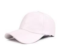 SRTUMEY Summer Baseball Cap, Leather Baseball Cap Men Women Adjustable Leather Peaked Cap Large Visors for Women White