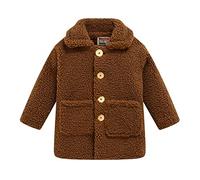 SRTUMEY Toddler Kids Boys Girls Warm Fuzzy Teddy Coat Faux Fur Coat Winter Solid Plush Thermal Jacket with Button (Brown, 18-24 Months)