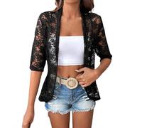 SRTUMEY Women Basic Autumn Autumn Cardigan Sale Women's Autumn Patterned Lace Hollow Lace Solid Color Five Quarter Sleeved Cardigan Lace Cardigans Women UK Black