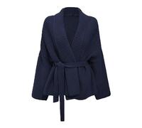 SRTUMEY Women Light Weight Cardigan Women's 2023 Jacket Short Casual Lapel Waist Strap Solid Color Knitted Cardigan Sweater Jacket Crochet Cardigans for Women Navy