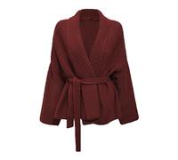 SRTUMEY Women Light Weight Cardigan Women's 2023 Jacket Short Casual Lapel Waist Strap Solid Color Knitted Cardigan Sweater Jacket Crochet Cardigans for Women Red