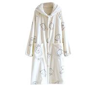 SRTUMEY Womens Cute Bunny Pattern Plush Robe Ladies Hooded Soft Bathrobe Dressing Gown Women Button Down Winter Warm Loungewear Beige