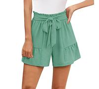 SRTUMEY Women's Wide Leg Casual Shorts Without Pockets Ladies Lightweight High Waisted Tie Knot Loose Summer Cute Shorts Trousers Womens Mint Green