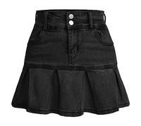SRTUMEY Women's Y2K Ruffle Hem High Waist Short A Line Flared Denim Skirt Cowboy Short Skirt Black M