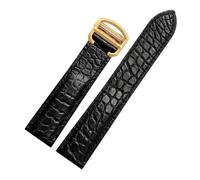 SRTYDCUR Black Brown Blue Watchband Compatible with Cartier Crocodile Strap Genuine Leather Solo Key London Calibo Men's Bracelet 20 22 23 24 25(Black-Gold Buckle,23mm)