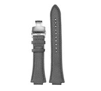 SRTYDCUR Compatible With Casio Edifice Watch Strap EFB-680 ECB-10PB/DP/YD/HR GST-B400 26x14mm 26x12mm Convex Men's Nylon Leather WatchBand(Grey silver Folding,26.14mm)