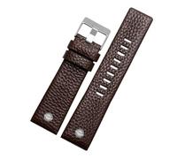 SRTYDCUR Leather Watchband Compatible With Diesel DZ7257 1657 4323 7314 7313 7371 Watch Belt Strap 22 24 26 27 28 30mm Black Brown White Band(Brown silver,27mm)