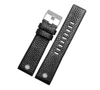SRTYDCUR Leather Watchband Compatible With Diesel DZ7257 1657 4323 7314 7313 7371 Watch Belt Strap 22 24 26 27 28 30mm Black Brown White Band(Black silver,27mm)