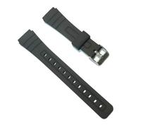 SRTYDCUR Watch Band Replacement Strap Compatible With Casio F84 F91 F-91W F105 18mm Black Resin Plastic Wrist Watchstrap With Pin Buckle(Silver Metal Buckle)