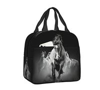 srufqsi Black And White Horse Lunch Bag Insulated Water-Resistant Tote Bag Reusable Lunch Box For Picnic Travel
