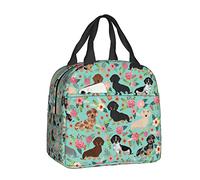 srufqsi Dachshund Sausage Dogs Pink Flowers Lunch Bag Insulated Water-Resistant Tote Bag Reusable Lunch Box For Picnic Travel