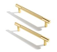 Srumvoat 2 Pack Cupboard Handles, Gold with Knurled Texture, 128mm Hole Space, Durable Aluminium, Modern T-Bar Drawer Pulls for Kitchen Cabinets, Wardrobes, Dressing Tables & Furniture Renovation (2)