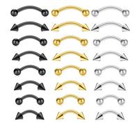 Srumvoat 24 Pcs Eyebrow Piercing Jewelry, Surgical Steel Curved Barbell, Tiny Eyebrow Ring, Vertical Labret Lip Jewelry, Helix Conch Daith For Women Men, Gold + Black + Silver, 16G 6mm-12mm