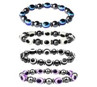 Srumvoat 4PCS Magnetic Bracelets for Women Men, Adjustable Magnetic Bead Design, Black Obsidian Bracelets Set, Gifts for Women Men Ladies