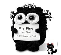 Srumvoat Funny Crochet Cat, Handmade Black Cat Crochet with warm and Positive Card, Emotional Support Gifts, Inspirational Cheer Up Gifts for Men Women Friends Coworker Employee, Office Decor