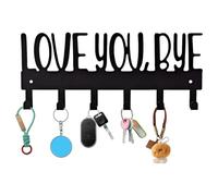 Srumvoat Key Holder for Wall, Love You Bye Sign, Black Metal Key Hanger with 6 Hooks (10x4 Inch), with 2 Methods for Installations, No-Drill Adhesive and Screws Included for Easy Installation