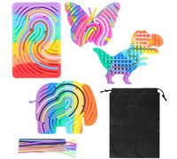 SRunDe 4Pack Push Peel Sensory Activity Board Silicone with 1 Portable Bag 44 Strings Travel Calming Fidget Travel Toys Double Sided for Stress Relief Calming Focus Adhd Autism ADHD Kids 3+ & Adults