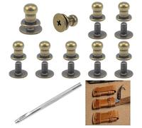 SRunDe 60 Sets 5mm Solid Brass Round Head Stud Screw Rivets Sam Browne Studs Leather Chicago Screws Rivets Round Head Button Stud Screws with Hole Puncher Post Fastener for DIY Repair Leather Craft