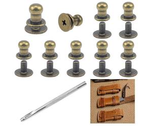 SRunDe 60 Sets 5mm Solid Brass Round Head Stud Screw Rivets Sam Browne Studs Leather Chicago Screws Rivets Round Head Button Stud Screws with Hole Puncher Post Fastener for DIY Repair Leather Craft