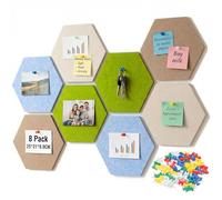 SRunDe Pack of 8 Felt Notice Boards, Self-Adhesive, Hexagonal, 25 x 21 x 0.9 cm with 50 Tacks, Colourful Self-Adhesive Cork Notice Boards, Wall Panels, Memo Board, Hexagon Cork Panels for the Wall