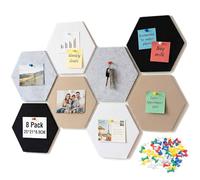 SRunDe Pack of 8 Hexagonal Felt Notice Boards with 50 Pin Pins Cork Board Self-Adhesive Felt Panels Wall Memo Board Felt Hexagonal Felt Memo Boards Cork Wall Notice Board for Office Home Wall