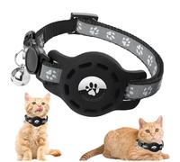Srup Airtag Breakaway Cat Collar, Adjustable Reflective Cats, Cat Collar with Accessory Compatible with Apple Airtag, Reflective for Cat, with Bell, Suitable (Black)