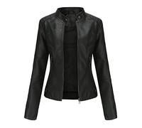 SRUQ Women's PU Leather Jacket Ladies Biker Style Soft Jackets with Zip Pockets Fitted Vintage Short Coat (Black, M)