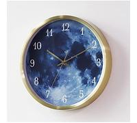 SRURLLUG Blue Moon Glow Wall Clock, with Voice Control Round, Silence Battery Operated for Bedroom, for Home Kitchen Office Decoration,Gold