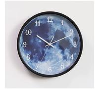 SRURLLUG Blue Moon Glow Wall Clock, with Voice Control Round, Silence Battery Operated for Bedroom, for Home Kitchen Office Decoration,Black