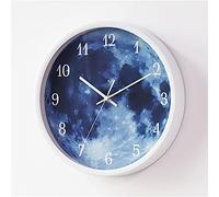 SRURLLUG Blue Moon Glow Wall Clock, with Voice Control Round, Silence Battery Operated for Bedroom, for Home Kitchen Office Decoration,White