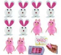 SRV Hub 10Pcs Easter Bonnet Decorations Set, White Fluffy Bunnies | Pink Piglets, Spring Party Favors, Easter Egg Hunt Fillers, Easter Crafts, Easter Basket Stuffers, and Home Decor