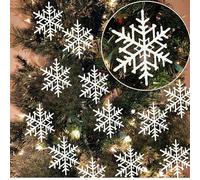 SRV Hub 12 White Glitter Snowflake Ornaments, 20cm, Plastic, Christmas, Winter, Traditional, Hanging