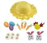 SRV Hub® 17 Pcs Easter Embellishments Set, Easter Chick, Easter Eggs, Easter Flower, Easter Bunnies, Easter Carrots, and Easter Bonnet Hat Easter Decoration and Celebration (Yellow)