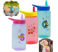 SRV Hub 1x Random Paw Patrol Water Bottle with Straw 420ml Plastic Water Bottle Square, 16cm BPA Free Straw Sipper for Kids 6+ Months