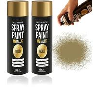 SRV Hub 2PCs Metallic Gold Spray Paints 250ml Each - Professional Quality Fantastic Finish All-Purpose Interior Exterior Household Spray Paint for Wood Metal Plastic Ceramics & More