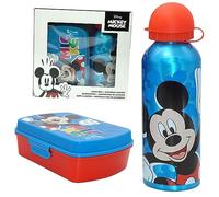 SRV Hub 2Pcs Mickey Mouse Water Bottle with Lunch Box Set | Kids Back to School Accessories | BPA-Free Aluminium Water Bottle | School Travel Lunch Food Set for Kids 3+ Years
