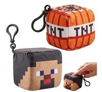 SRV Hub 2PCS Minecraft Steve & TNT Block Plush Cube Clip-On Keychains - 8cm Soft Minecraft Plush Toys | Backpack Clips Collectible Gamer Gift for Kids