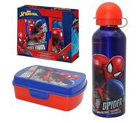 SRV Hub 2Pcs Spiderman Kids Lunch Box with Aluminium Sports Water Bottle | 500ml Insulated Sports Water Bottle | BPA Free Plastic Lunch Box, School and Traveling Gift for 3+Years